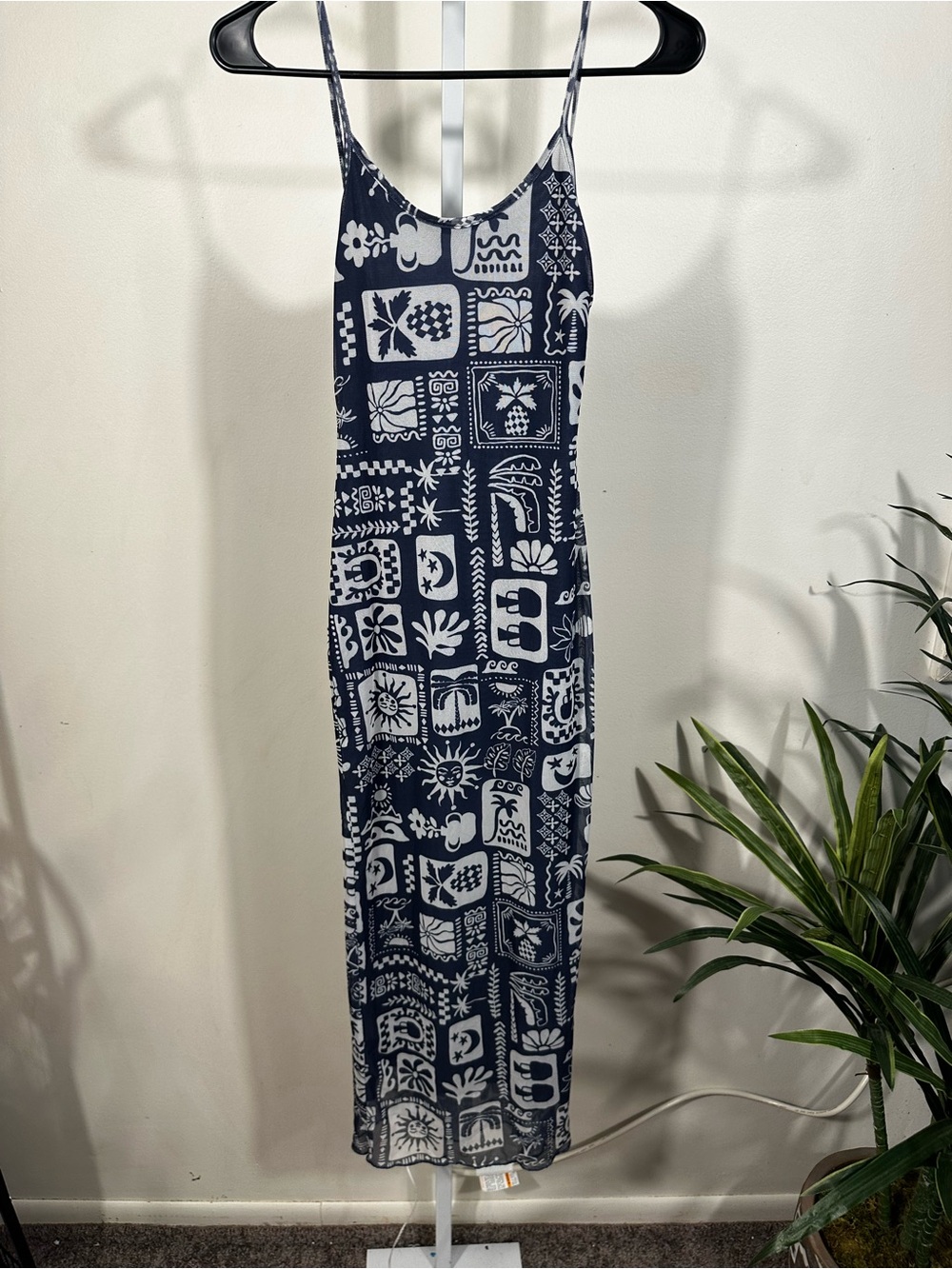 N16. See You Monday Blue and White Patterned Top